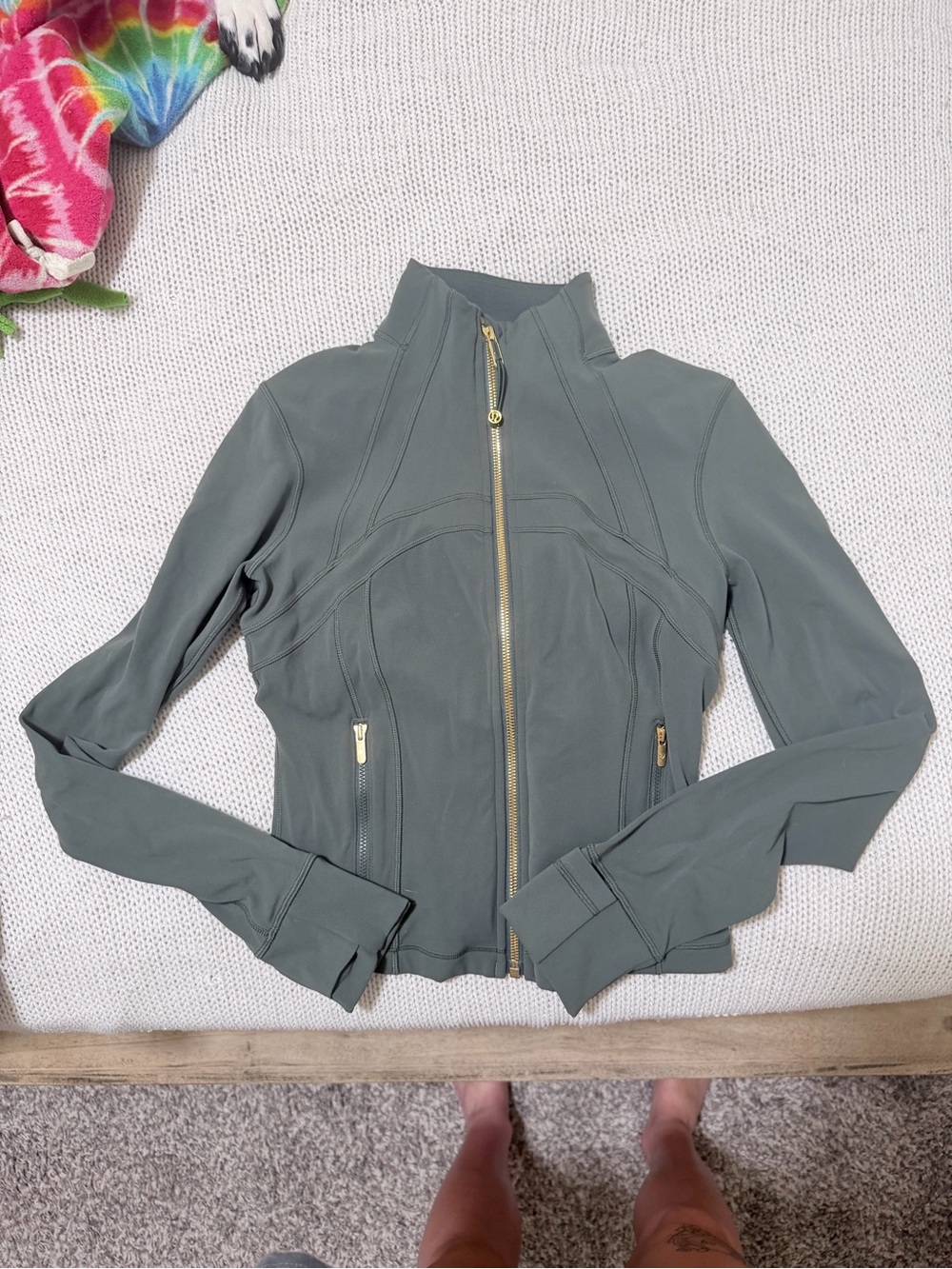 Lululemon athletica Slate Green Zip-Up Bomber Jacket with Gold Zippers